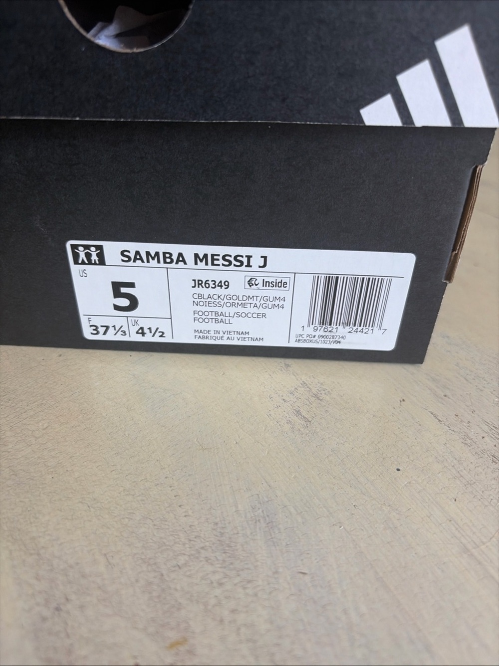 Adidas Samba x Messi J Black/Gold Metallic/Gum Big Kid's  Juniors JR6349 Size 5 - Picture 9 of 9